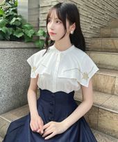 ミニブーケ刺繍カットワーク半袖ブラウス/F i.n.t [54AF02g018