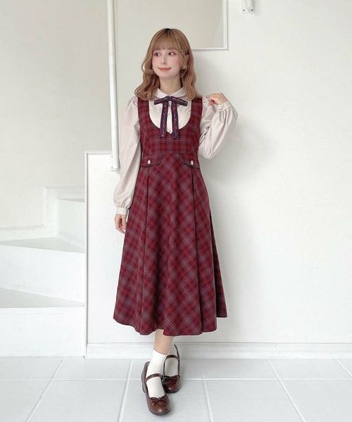 ディープVネックチェックジャンパースカート/F i.n.t [56AE04f019