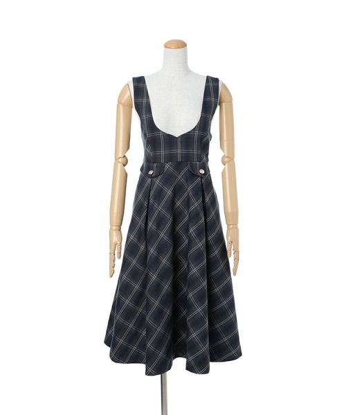 ディープVネックチェックジャンパースカート/F i.n.t [56AE04f019