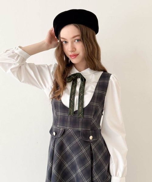 極美品✨️エンフォルド】ENFOLD チェック パフスリーブ ブラウス 
