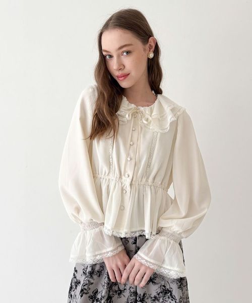 レース使いダブルラッフル衿ブラウス/an another angelus [56BF02j015