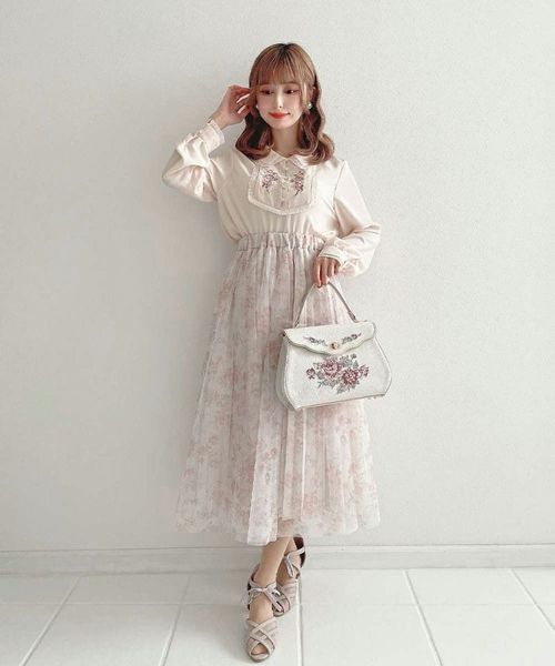 ローズ刺繍フラップハンドバッグ/an another angelus [57BC05a002] | F