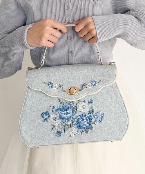 【新品】ローズ刺繍フラップハンドバッグ【希少】 ローズ刺繍フラップハンドバッグ/an another angelus [57BC05a002] | F