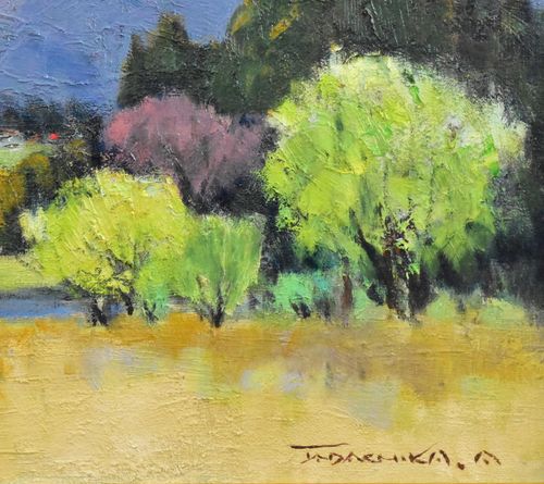 赤羽忠親 「芽吹きの頃(安曇野)」 風景画 油彩 F8号 新品 赤羽忠親 「芽吹きの頃(安曇野)」 風景画 油彩 F8号 新品