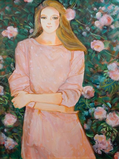絵画 油彩本物、 薔薇、ジョアン、ゲレロ （絵画 油絵 ばら