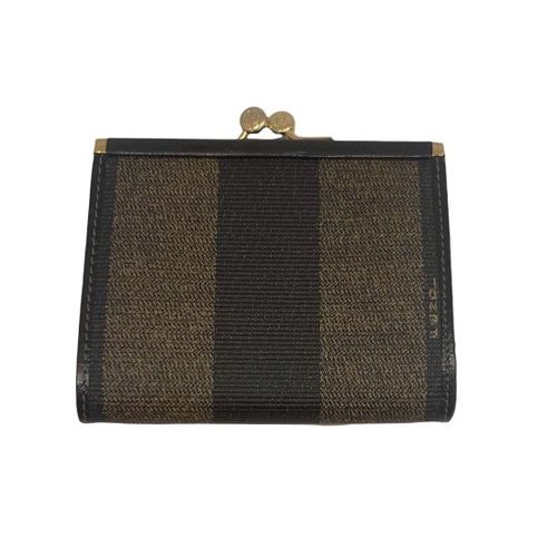 フェンディ FENDI 2つ折り財布 がま口 ペカン ブラウン ブラック PVCレザー Fendi Pecan PVC Leather Bifold Kiss Lock Wallet