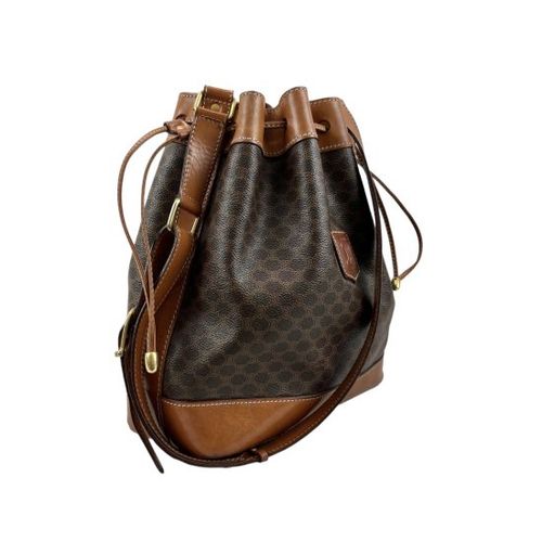 CELINE<BR>セリーヌ マカダム PVC/レザー 巾着ショルダーバッグ | CARA