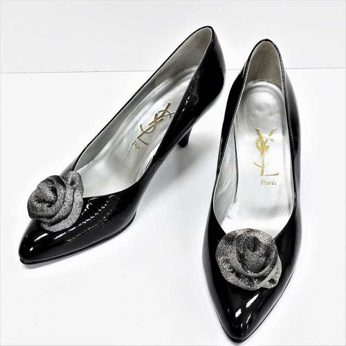 イヴサンローラン YVES SAINT LAURENT パンプス レディース エナメル バラ 花 36 1/2 ブラック 黒 ヒール 靴【中古】JA-15486  | - Buyee, an Online Proxy Shopping Service | Shop at