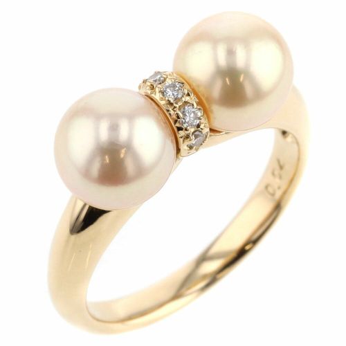 タサキ リング 指輪 パール 2P 直径約7mm D0.04ct K18イエロー