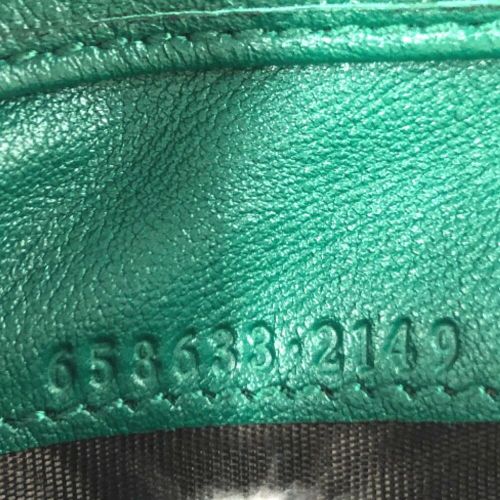 【希少品】GUCCI ミケーレ期 レザーバングル グリーン グッチ 三つ折り財布 バンブー付き ミディアム 658633 レザー