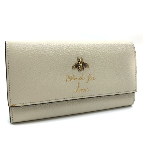 グッチ 長財布 アニマリエ 蜂 bee 454070 レザー ベージュ レディース