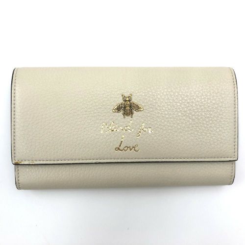 グッチ 長財布 アニマリエ 蜂 bee 454070 レザー ベージュ レディース