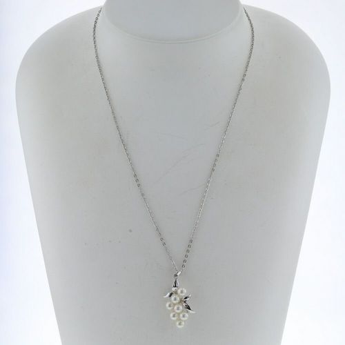 美品♪ MIKIMOTO パール 真珠7粒 グレープ ブドウ リボン ネックレス ミキモト ネックレス ぶどうモチーフ パール 7P 直径約4.7-5mm