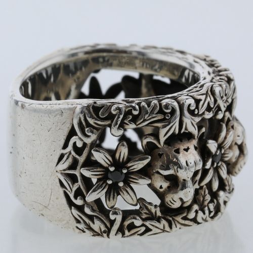 ジャスティンデイビス リング 指輪 チーター フラワー ワイド シルバー