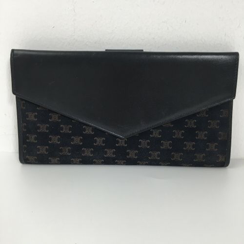 CELINE マカダム レザー 二つ折り財布 ネイビー セリーヌ 長財布 マカダム ヴィンテージ レザー スエード