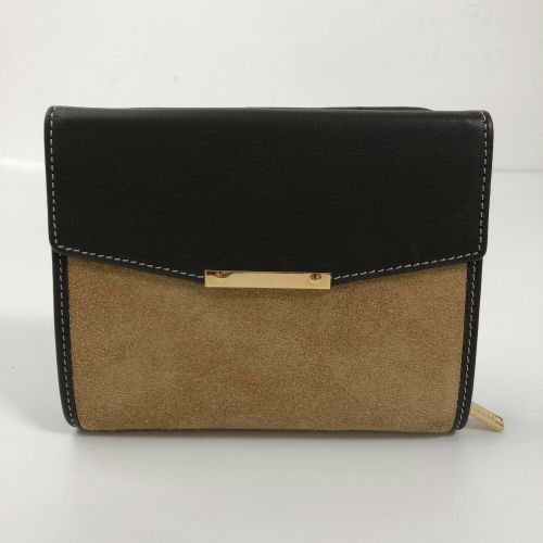 ロエベ 二つ折り財布 アナグラム スエード×レザー ブラウン