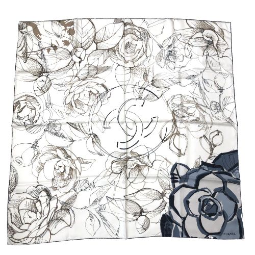 CHANEL カメリア柄　ココマーク大判スカーフ　シルク100％ CHANEL - □美品□ シャネル スカーフ カメリア ココマーク
