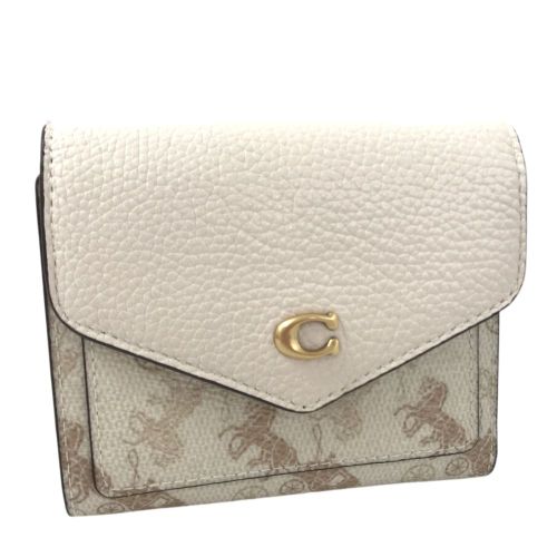【GUCCI】ベージュ系　レザー　三つ折り財布　バンブー　がま口　ゴールド金具 GUCCI】ベージュ系 レザー 三つ折り財布 バンブー がま口