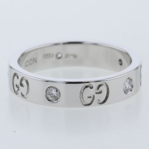 グッチ　GUCCI 指輪　リング　ハイブランド　10号　レディース　美品 グッチ リング 指輪 アイコン 5P 幅約4mm K18ホワイトゴールド
