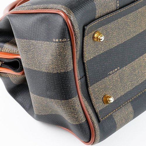 良品】FENDI ペカン柄ミニボストンバッグ カーキ×ブラウン