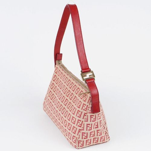 良品】FENDI ズッキーノ柄ハンドバッグ レッド×ベージュ ヴィンテージ