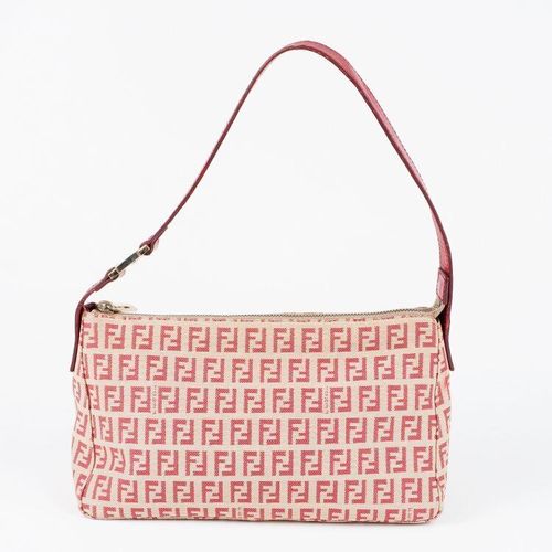 良品】FENDI ズッキーノ柄ハンドバッグ レッド×ベージュ ヴィンテージ