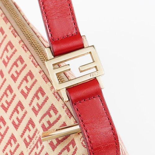 良品】FENDI ズッキーノ柄ハンドバッグ レッド×ベージュ ヴィンテージ