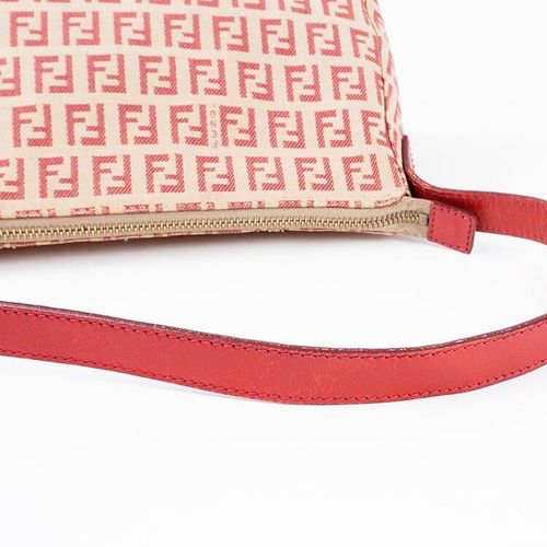 良品】FENDI ズッキーノ柄ハンドバッグ レッド×ベージュ ヴィンテージ