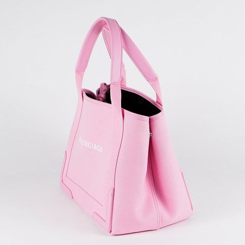 並品】BALENCIAGA ネイビーカバスSトートバッグ ピンク