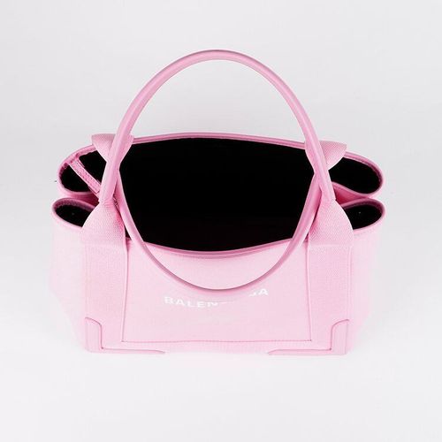 並品】BALENCIAGA ネイビーカバスSトートバッグ ピンク