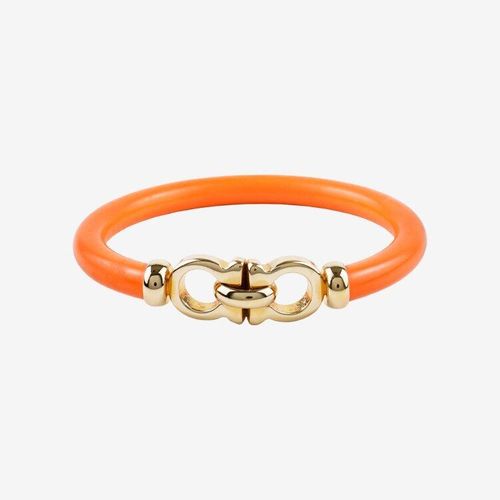 良品】Ferragamo ガンチーニバングル ゴールド×オレンジ