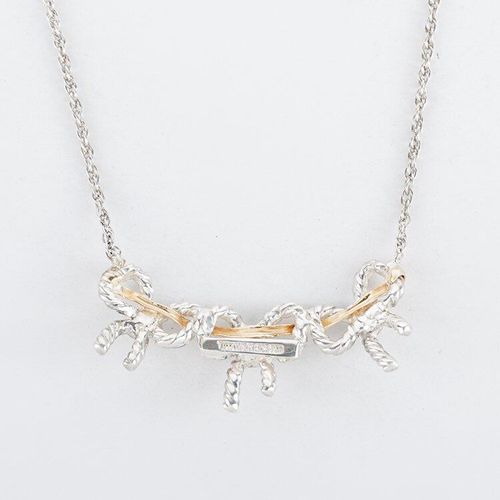 美品】TIFFANY トリプルリボンネックレス シルバー×ゴールド