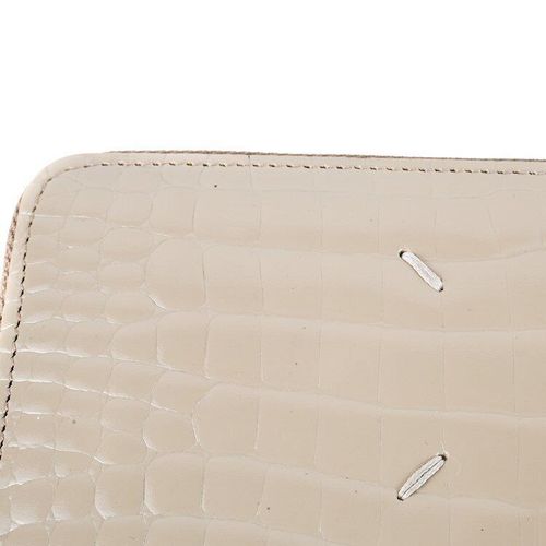 Maison Margiela 4ステッチ ラウンドジップ 長財布 ベージュ 良品】Maison Margiela 4ステッチエナメルラウンドジップ長財布