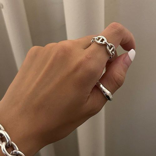 良品】HERMES シェーヌダンクルアンシェネリング シルバー 良品】HERMES シェーヌダンクルアンシェネリング シルバー