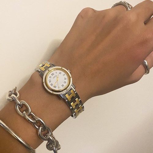 美品】HERMES クリッパーCL3.240QZ腕時計 シルバー×ゴールド