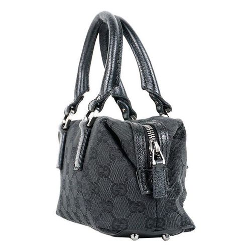 良品】GUCCI GGキャンバスミニボストンバッグ ブラック ヴィンテージ