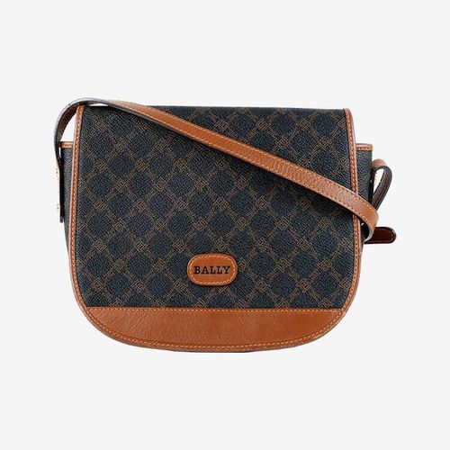 並品】ロゴ総柄ショルダーバッグ ブラック×キャメル 並品】ロゴ総柄ショルダーバッグ ブラック×キャメル