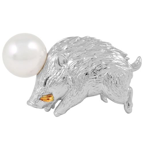 ミキモト MIKIMOTO イノシシ ブローチ シルバー パール 7.0mm K18