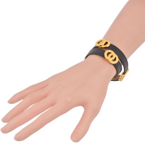 ブルガリ BVLGARI ダブルコイルド ブレスレット レザー ブラック