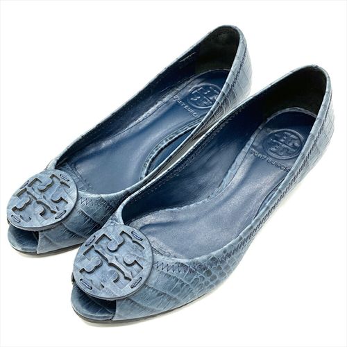 トリーバーチ Tory Burch オープントゥ パンプス ブルー ローヒール  