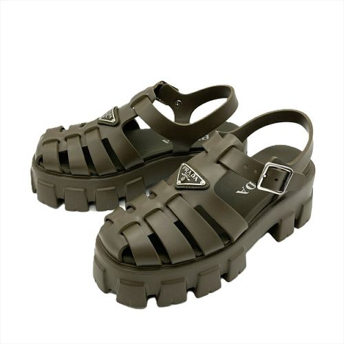 【da】PRADA モノリス　サンダル　トライアングルロゴ　サイズ35 プラダ PRADA モノリス トライアングルロゴ サンダル ラバー カーキ