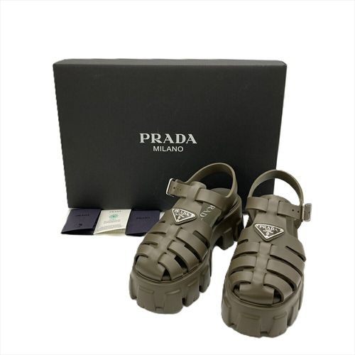 プラダ PRADA モノリス トライアングルロゴ サンダル ラバー カーキ