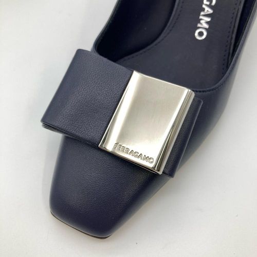 フェラガモ Ferragamo ダブル ボウ パンプス レザー LENA60 ネイビー