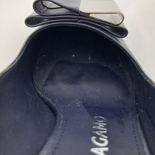 フェラガモ Ferragamo ダブル ボウ パンプス レザー LENA60 ネイビー