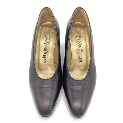 Saint Laurent ロゴ レザー パンプス ブラウン サンローラン SAINT LAURENT パンプス レザー ブラウン 24cm