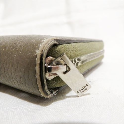 セリーヌ CELINE ラウンドファスナー グレージュ レザー 財布 長財布