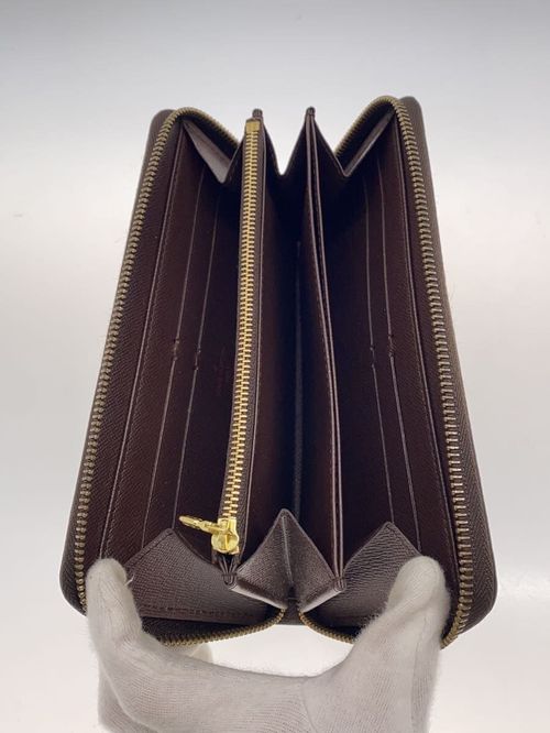 LOUIS VUITTON◇ポルト・モネ・ジップ_ダミエ・エベヌ_BRW/PVC/BRW