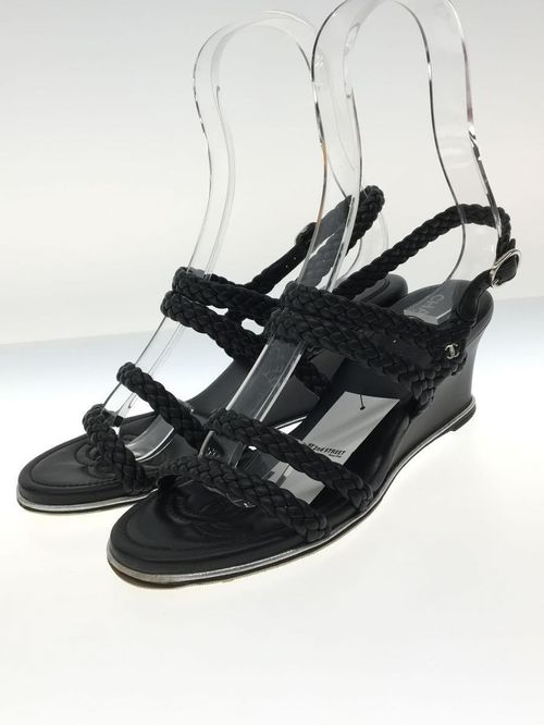 CHANEL サンダル 編込みサンダル 36.5 BLK レザー ココマーク