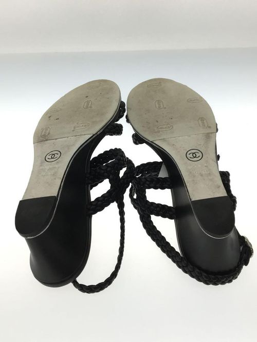 CHANEL サンダル 編込みサンダル 36.5 BLK レザー ココマーク