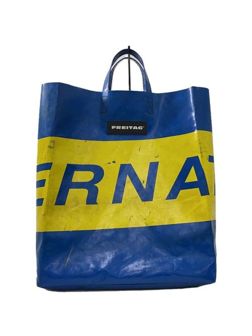 FREITAG トートバッグ 青/白 FREITAG トートバッグ ホワイト/ブルー ファスナー付 ユニセックス